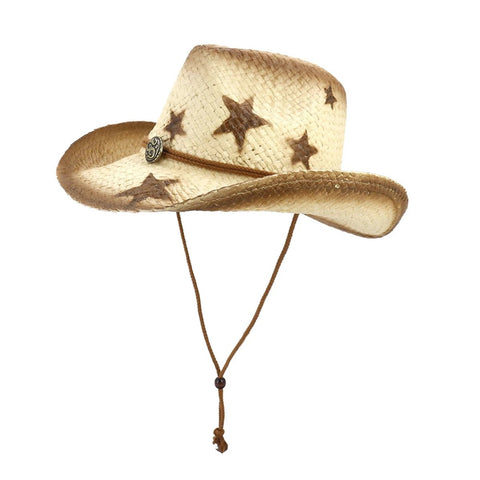 Women Five - Pointed Star Western Cowboy Straw Hat Summer Outdoor - American ThistleWomen Five - Pointed Star Western Cowboy Straw Hat Summer Outdoor