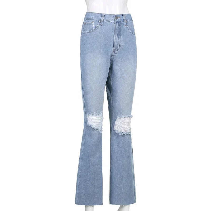 Women Flare Bell Bottom Jeans High Waisted Wide Ripped Leg Denim Pants - American Thistle Women Flare Bell Bottom Jeans High Waisted Wide Ripped Leg Denim Pants