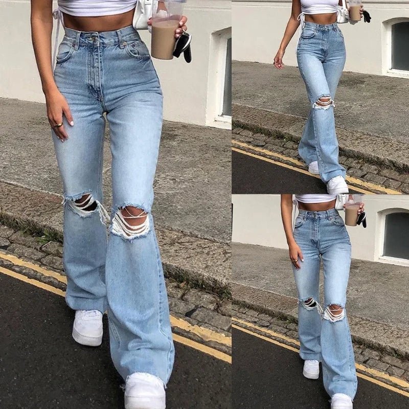 Women Flare Bell Bottom Jeans High Waisted Wide Ripped Leg Denim Pants - American Thistle Women Flare Bell Bottom Jeans High Waisted Wide Ripped Leg Denim Pants