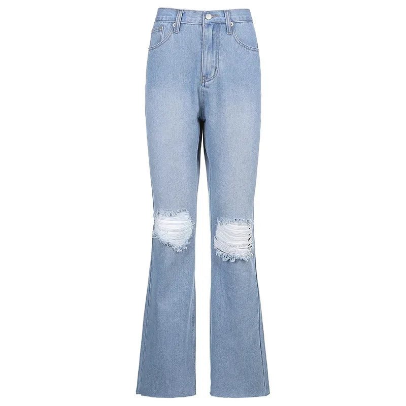 Women Flare Bell Bottom Jeans High Waisted Wide Ripped Leg Denim Pants - American Thistle Women Flare Bell Bottom Jeans High Waisted Wide Ripped Leg Denim Pants