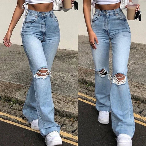 Women Flare Bell Bottom Jeans High Waisted Wide Ripped Leg Denim Pants - American Thistle Women Flare Bell Bottom Jeans High Waisted Wide Ripped Leg Denim Pants