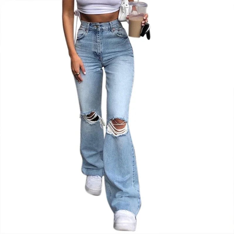 Women Flare Bell Bottom Jeans High Waisted Wide Ripped Leg Denim Pants - American Thistle Women Flare Bell Bottom Jeans High Waisted Wide Ripped Leg Denim Pants