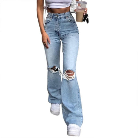 Women Flare Bell Bottom Jeans High Waisted Wide Ripped Leg Denim Pants - American Thistle Women Flare Bell Bottom Jeans High Waisted Wide Ripped Leg Denim Pants