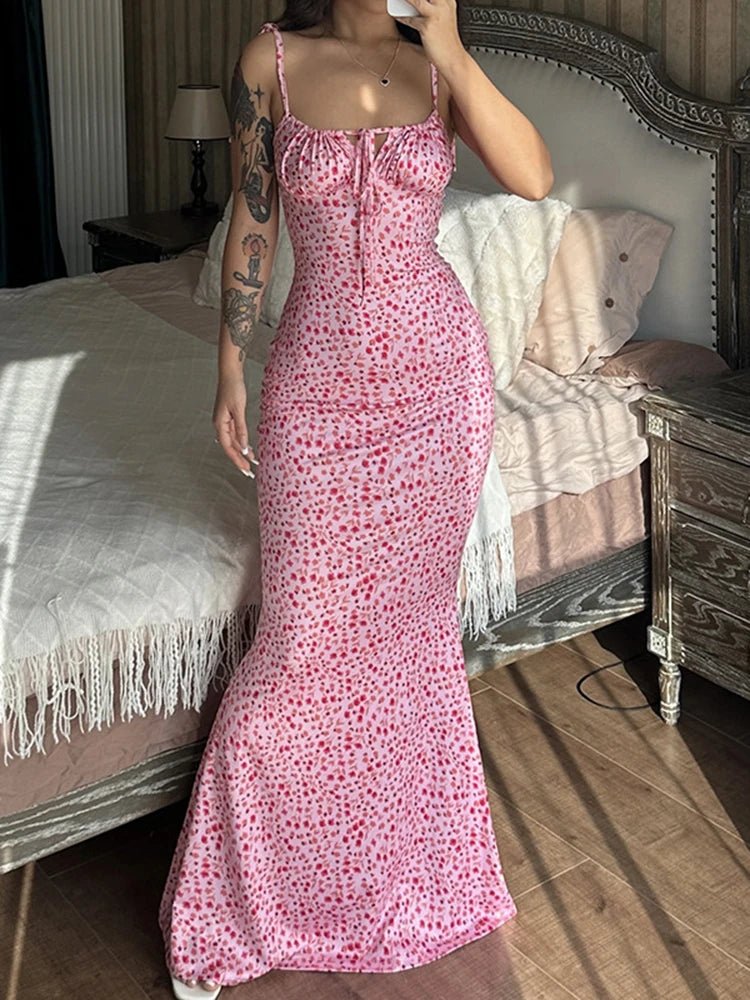 Women Floral Bodycon Long Dress - American Thistle Women Floral Bodycon Long Dress