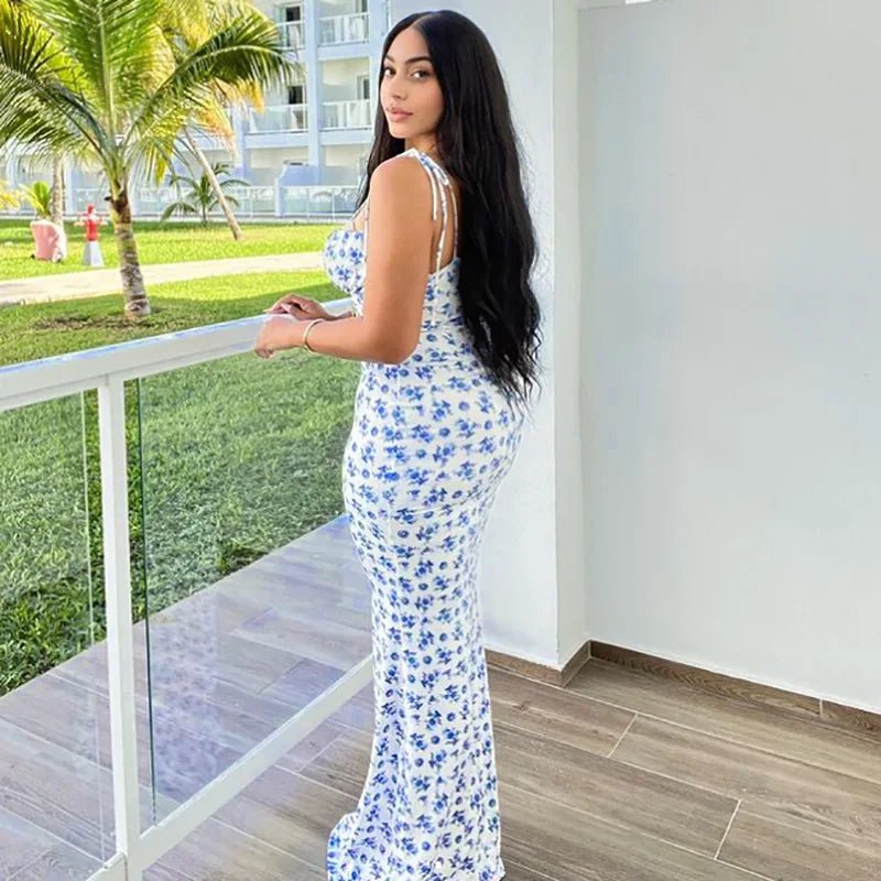 Women Floral Bodycon Long Dress - American Thistle Women Floral Bodycon Long Dress