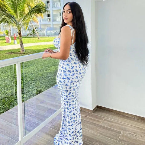 Women Floral Bodycon Long Dress - American Thistle Women Floral Bodycon Long Dress