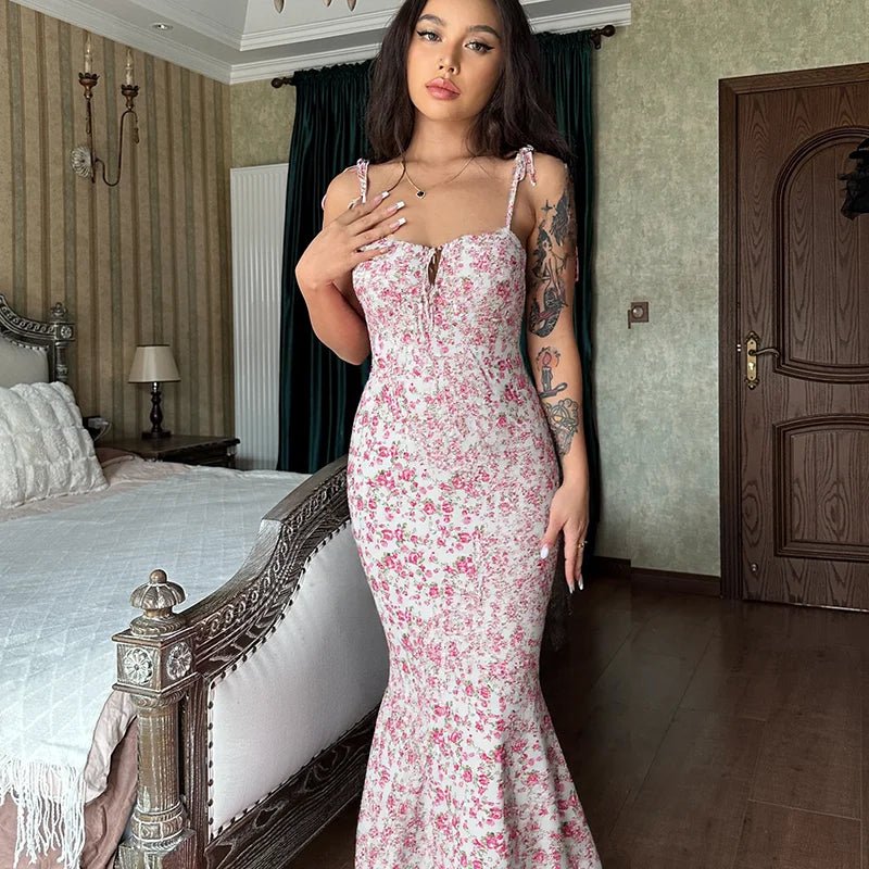 Women Floral Bodycon Long Dress - American Thistle Women Floral Bodycon Long Dress