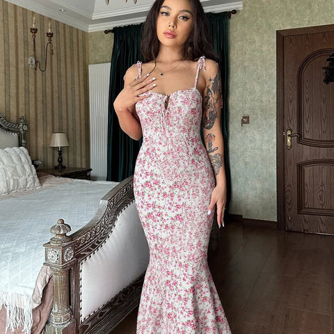 Women Floral Bodycon Long Dress - American Thistle Women Floral Bodycon Long Dress