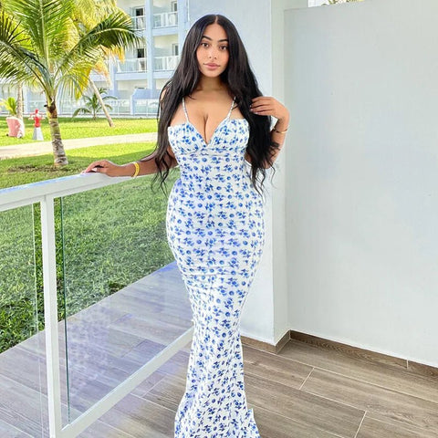 Women Floral Bodycon Long Dress - American Thistle Women Floral Bodycon Long Dress