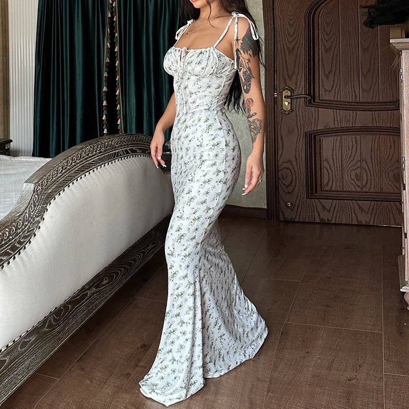 Women Floral Bodycon Long Dress - American Thistle Women Floral Bodycon Long Dress