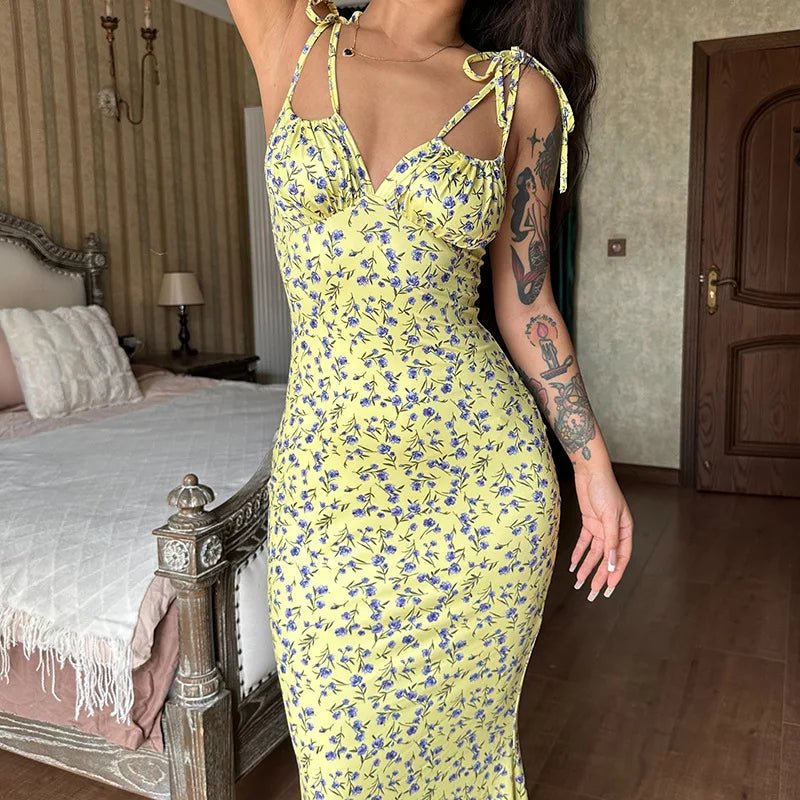 Women Floral Bodycon Long Dress - American Thistle Women Floral Bodycon Long Dress
