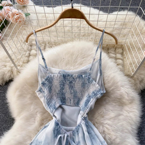 Women Floral Spaghetti Strap Dress Elastic Backless - American Thistle Women Floral Spaghetti Strap Dress Elastic Backless