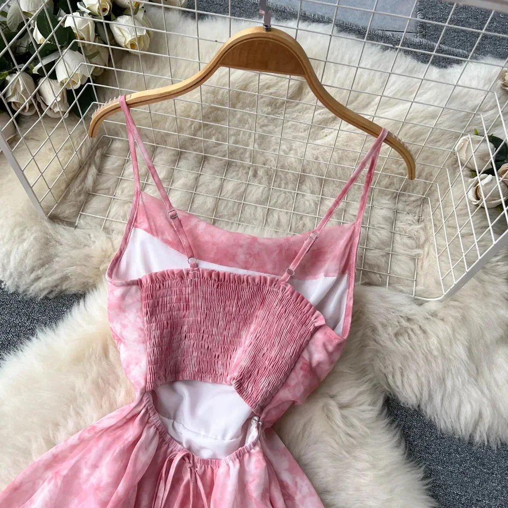 Women Floral Spaghetti Strap Dress Elastic Backless - American Thistle Women Floral Spaghetti Strap Dress Elastic Backless