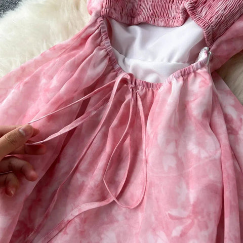 Women Floral Spaghetti Strap Dress Elastic Backless - American Thistle Women Floral Spaghetti Strap Dress Elastic Backless