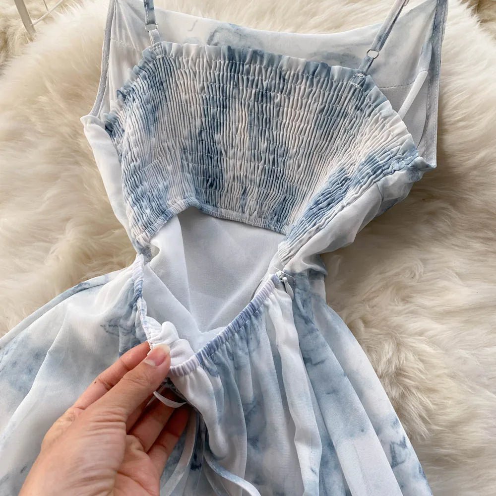 Women Floral Spaghetti Strap Dress Elastic Backless - American Thistle Women Floral Spaghetti Strap Dress Elastic Backless