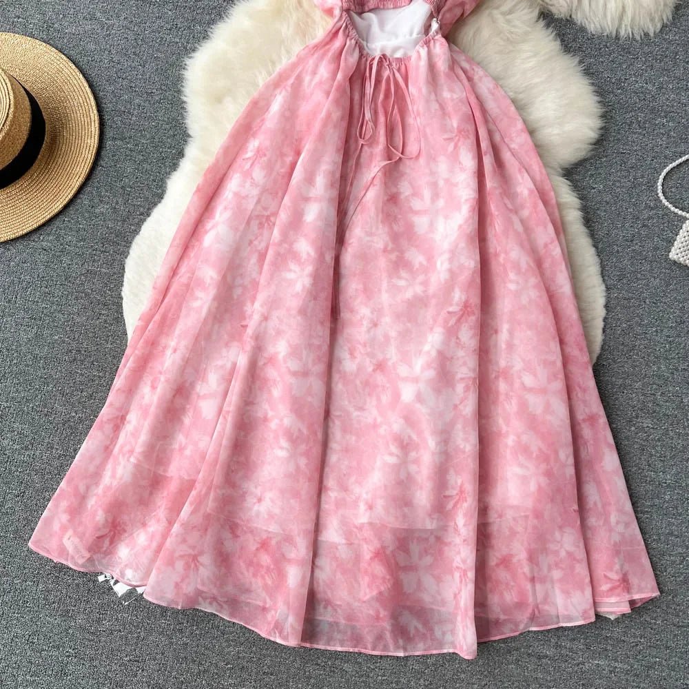 Women Floral Spaghetti Strap Dress Elastic Backless - American Thistle Women Floral Spaghetti Strap Dress Elastic Backless