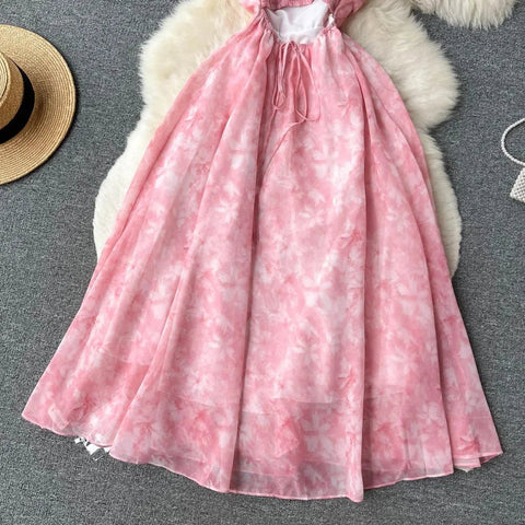 Women Floral Spaghetti Strap Dress Elastic Backless - American Thistle Women Floral Spaghetti Strap Dress Elastic Backless