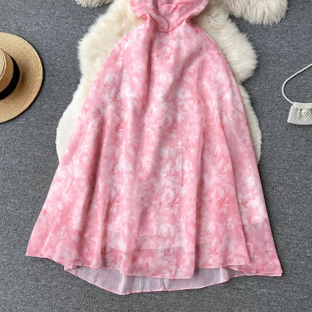 Women Floral Spaghetti Strap Dress Elastic Backless - American Thistle Women Floral Spaghetti Strap Dress Elastic Backless