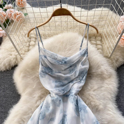 Women Floral Spaghetti Strap Dress Elastic Backless - American Thistle Women Floral Spaghetti Strap Dress Elastic Backless