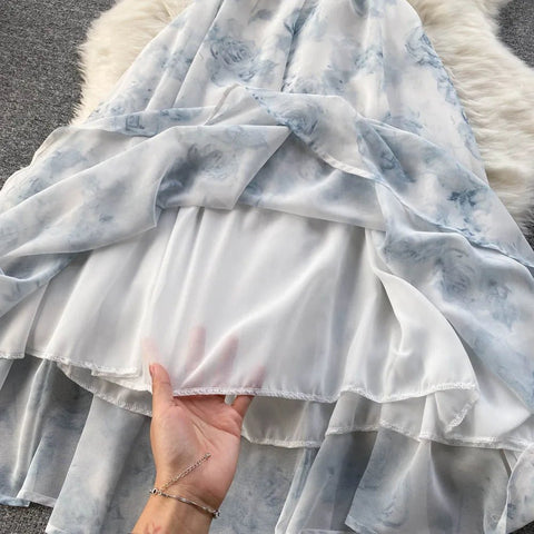 Women Floral Spaghetti Strap Dress Elastic Backless - American Thistle Women Floral Spaghetti Strap Dress Elastic Backless