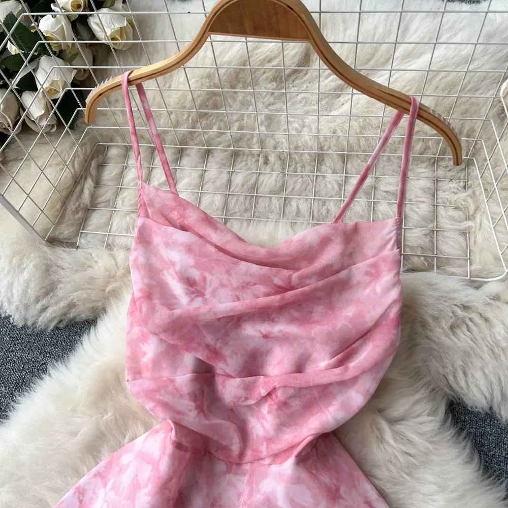 Women Floral Spaghetti Strap Dress Elastic Backless - American Thistle Women Floral Spaghetti Strap Dress Elastic Backless