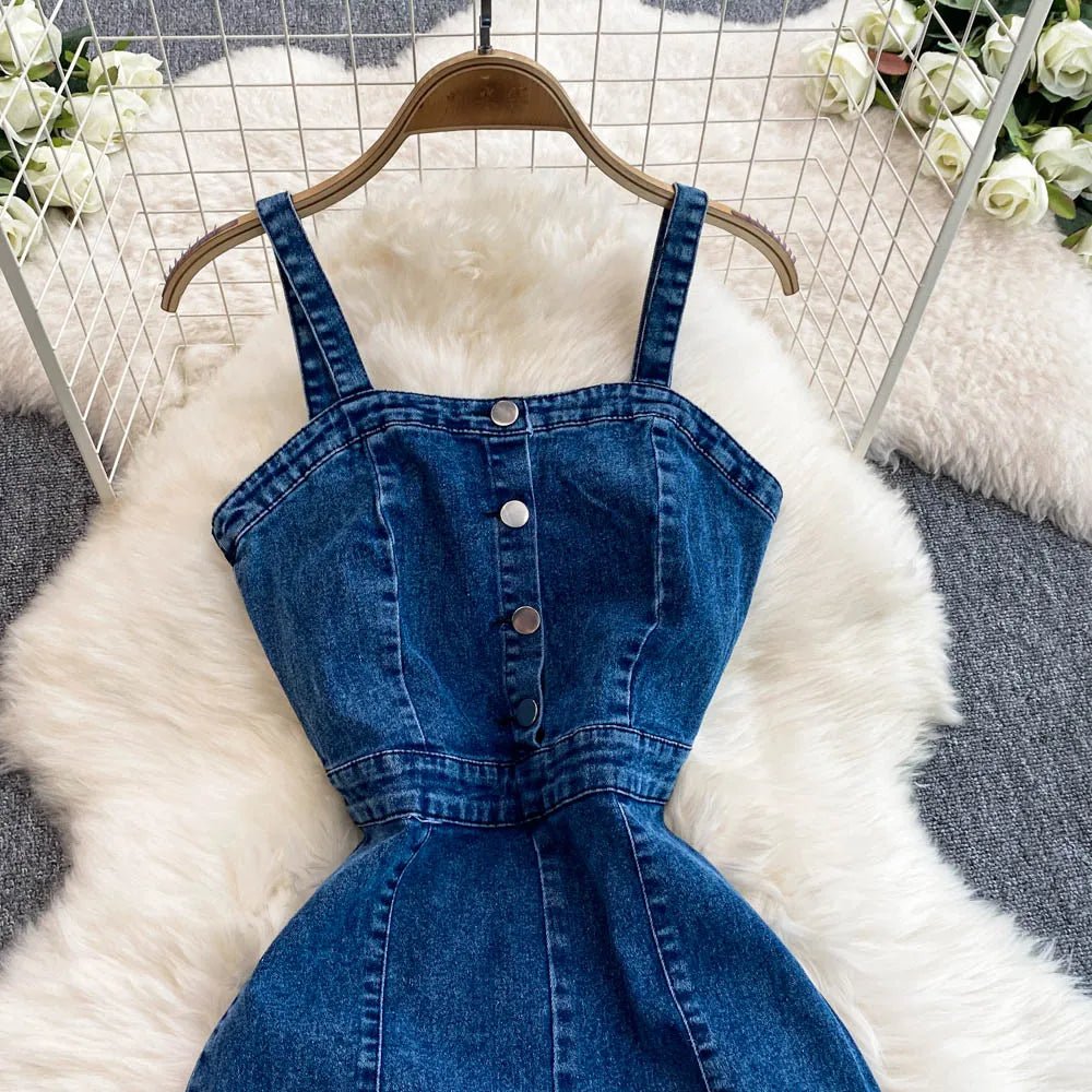 Women Jean Jumpsuit Rompers Single Breasted Sleeveless Vintage Denim - American Thistle Women Jean Jumpsuit Rompers Single Breasted Sleeveless Vintage Denim