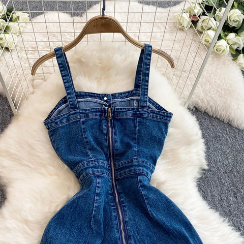 Women Jean Jumpsuit Rompers Single Breasted Sleeveless Vintage Denim - American Thistle Women Jean Jumpsuit Rompers Single Breasted Sleeveless Vintage Denim