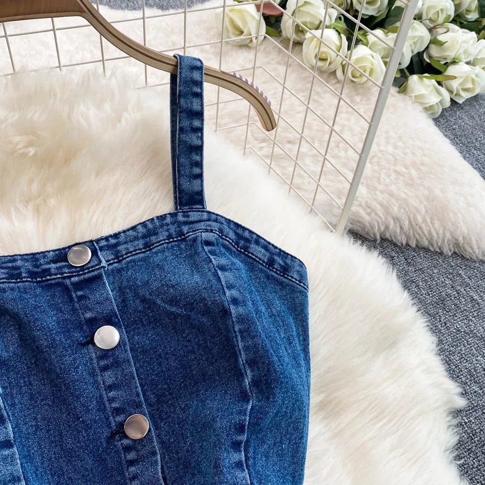 Women Jean Jumpsuit Rompers Single Breasted Sleeveless Vintage Denim - American Thistle Women Jean Jumpsuit Rompers Single Breasted Sleeveless Vintage Denim