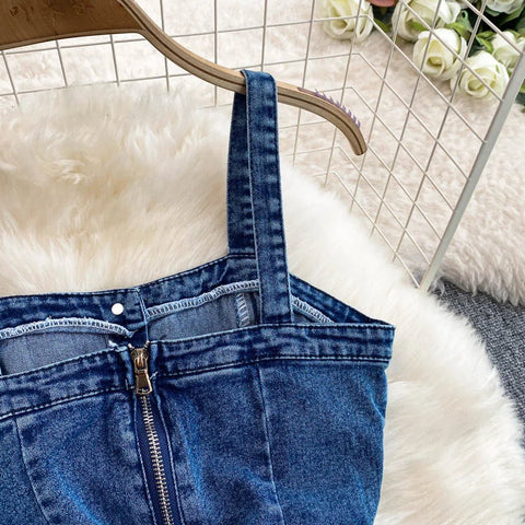 Women Jean Jumpsuit Rompers Single Breasted Sleeveless Vintage Denim - American Thistle Women Jean Jumpsuit Rompers Single Breasted Sleeveless Vintage Denim