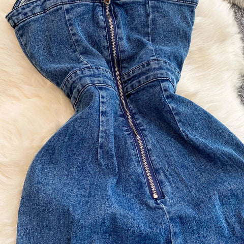 Women Jean Jumpsuit Rompers Single Breasted Sleeveless Vintage Denim - American Thistle Women Jean Jumpsuit Rompers Single Breasted Sleeveless Vintage Denim