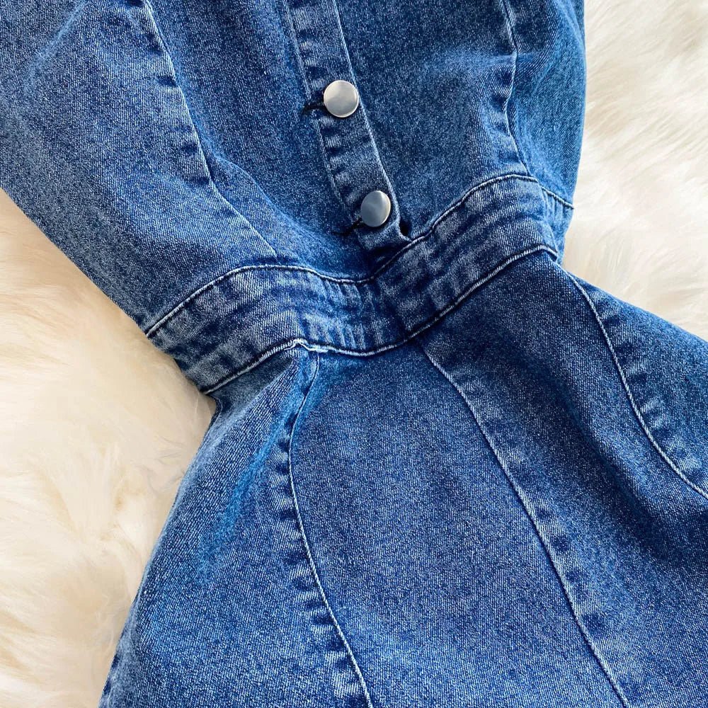 Women Jean Jumpsuit Rompers Single Breasted Sleeveless Vintage Denim - American Thistle Women Jean Jumpsuit Rompers Single Breasted Sleeveless Vintage Denim