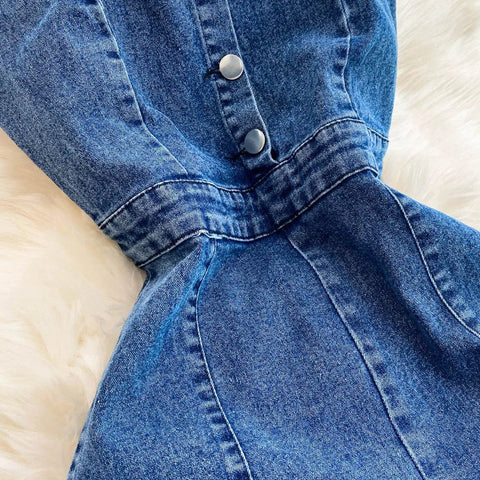 Women Jean Jumpsuit Rompers Single Breasted Sleeveless Vintage Denim - American Thistle Women Jean Jumpsuit Rompers Single Breasted Sleeveless Vintage Denim