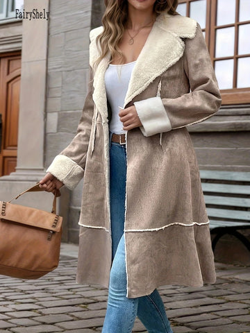 Women Khaki Thick Warm Long Sleeve Coat - American Thistle Women Khaki Thick Warm Long Sleeve Coat