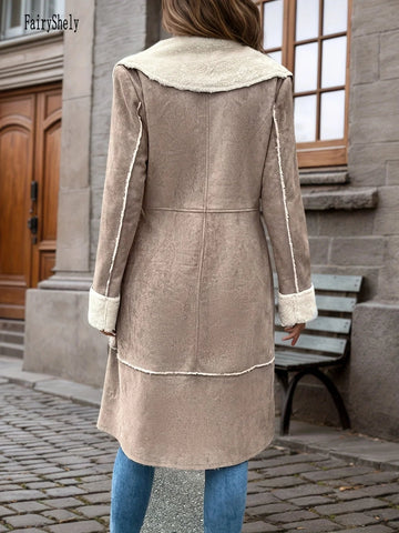Women Khaki Thick Warm Long Sleeve Coat - American Thistle Women Khaki Thick Warm Long Sleeve Coat