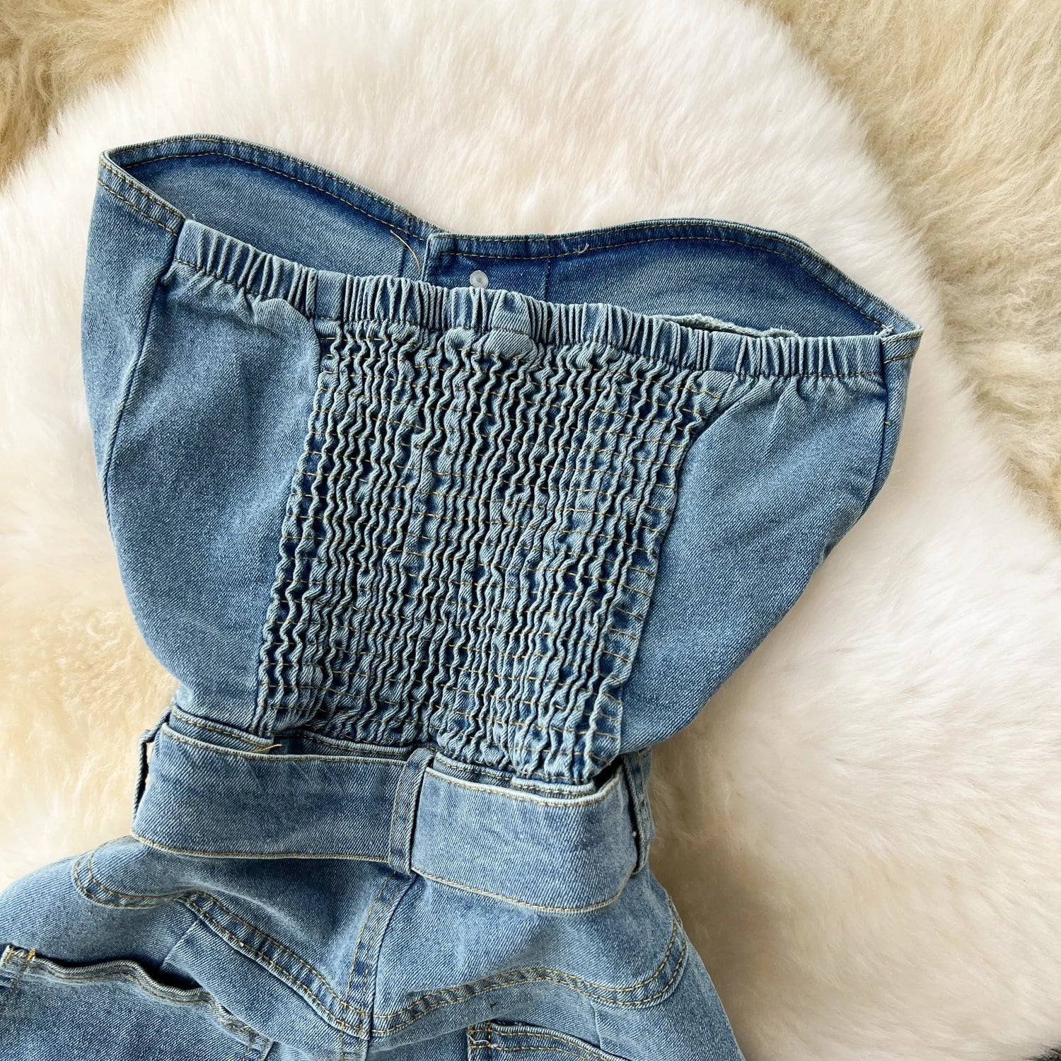 Women Sleeveless Tube Top Denim Maxi Dresses Summer American Hip Slit Denim Dress - American Thistle Women Sleeveless Tube Top Denim Maxi Dresses Summer American Hip Slit Denim Dress