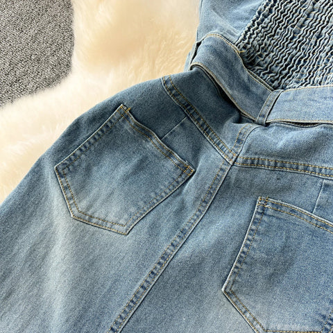 Women Sleeveless Tube Top Denim Maxi Dresses Summer American Hip Slit Denim Dress - American Thistle Women Sleeveless Tube Top Denim Maxi Dresses Summer American Hip Slit Denim Dress