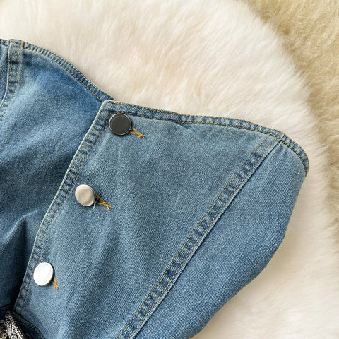 Women Sleeveless Tube Top Denim Maxi Dresses Summer American Hip Slit Denim Dress - American Thistle Women Sleeveless Tube Top Denim Maxi Dresses Summer American Hip Slit Denim Dress