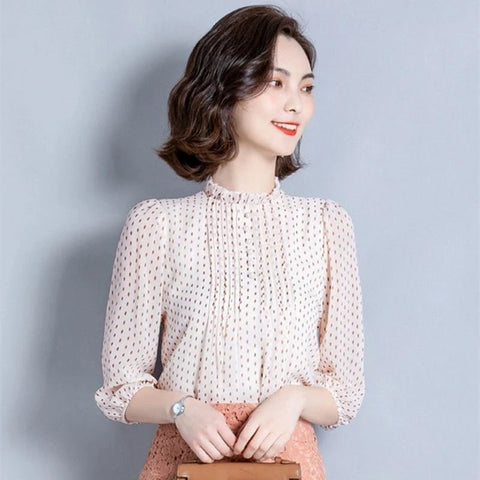 Women Spring Style Chiffon Blouses Shirts Lady Casual Long Sleeve O - Neck Polka Dot - American Thistle Women Spring Style Chiffon Blouses Shirts Lady Casual Long Sleeve O - Neck Polka Dot