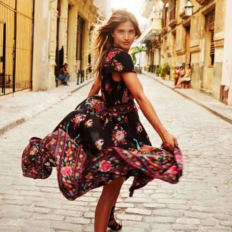 Women Summer Boho Beach Maxi Dress - American Thistle Women Summer Boho Beach Maxi Dress