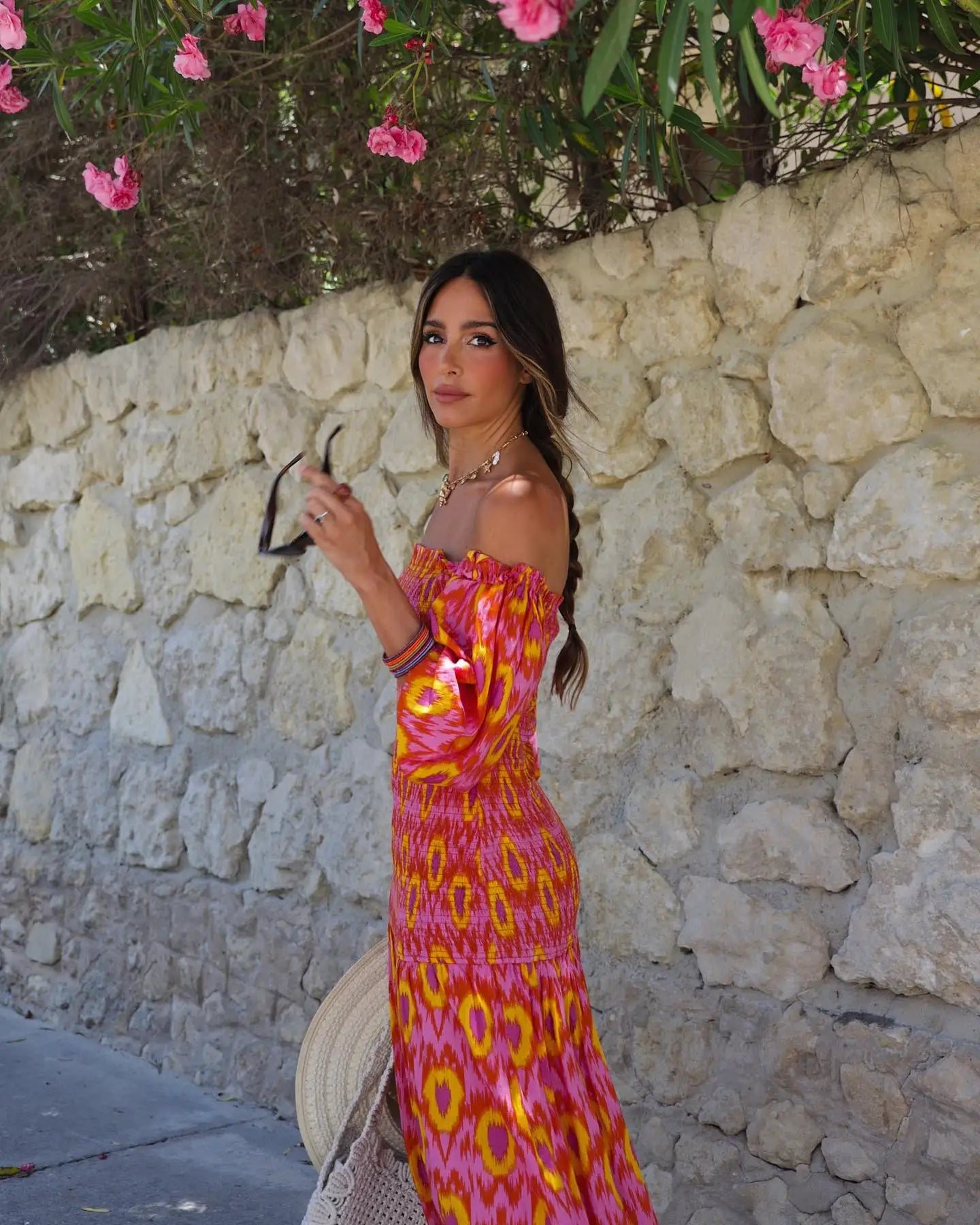 Women Summer Print Ruffle Pleated Long Dress Fashion Off Shoulder Puff Sleeve Midi Dresses Casual - American Thistle Women Summer Print Ruffle Pleated Long Dress Fashion Off Shoulder Puff Sleeve Midi Dresses Casual