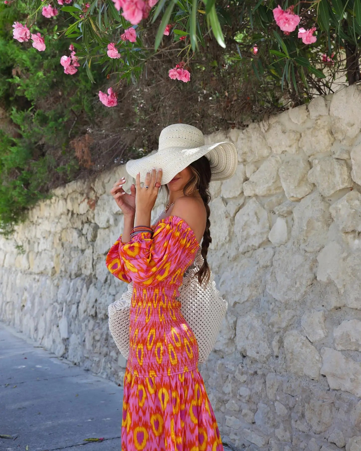 Women Summer Print Ruffle Pleated Long Dress Fashion Off Shoulder Puff Sleeve Midi Dresses Casual - American Thistle Women Summer Print Ruffle Pleated Long Dress Fashion Off Shoulder Puff Sleeve Midi Dresses Casual