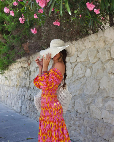 Women Summer Print Ruffle Pleated Long Dress Fashion Off Shoulder Puff Sleeve Midi Dresses Casual - American Thistle Women Summer Print Ruffle Pleated Long Dress Fashion Off Shoulder Puff Sleeve Midi Dresses Casual