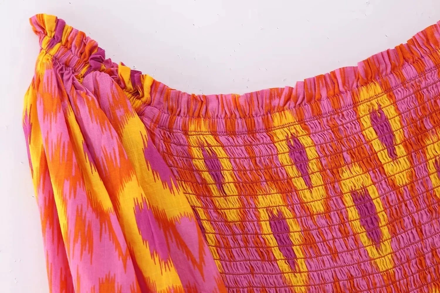 Women Summer Print Ruffle Pleated Long Dress Fashion Off Shoulder Puff Sleeve Midi Dresses Casual - American Thistle Women Summer Print Ruffle Pleated Long Dress Fashion Off Shoulder Puff Sleeve Midi Dresses Casual