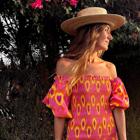 Women Summer Print Ruffle Pleated Long Dress Fashion Off Shoulder Puff Sleeve Midi Dresses Casual - American Thistle Women Summer Print Ruffle Pleated Long Dress Fashion Off Shoulder Puff Sleeve Midi Dresses Casual