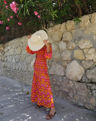 Women Summer Print Ruffle Pleated Long Dress Fashion Off Shoulder Puff Sleeve Midi Dresses Casual - American Thistle Women Summer Print Ruffle Pleated Long Dress Fashion Off Shoulder Puff Sleeve Midi Dresses Casual