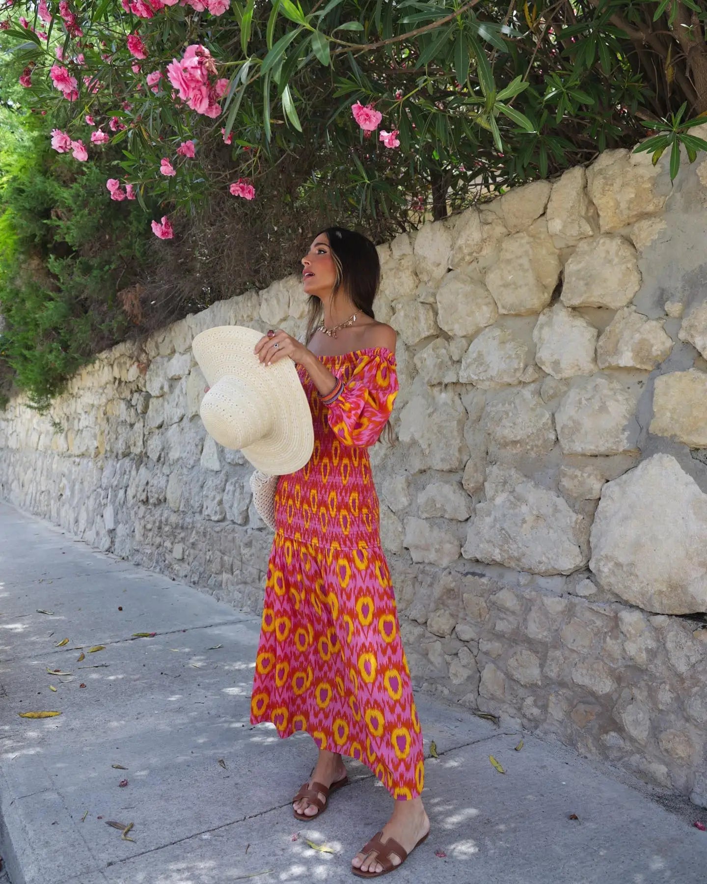 Women Summer Print Ruffle Pleated Long Dress Fashion Off Shoulder Puff Sleeve Midi Dresses Casual - American Thistle Women Summer Print Ruffle Pleated Long Dress Fashion Off Shoulder Puff Sleeve Midi Dresses Casual