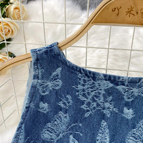 Women Summer Printed Butterfly Denim Jumpsuits - American Thistle Women Summer Printed Butterfly Denim Jumpsuits