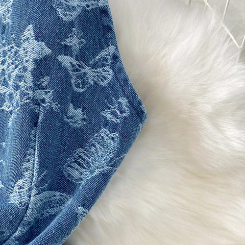 Women Summer Printed Butterfly Denim Jumpsuits - American Thistle Women Summer Printed Butterfly Denim Jumpsuits