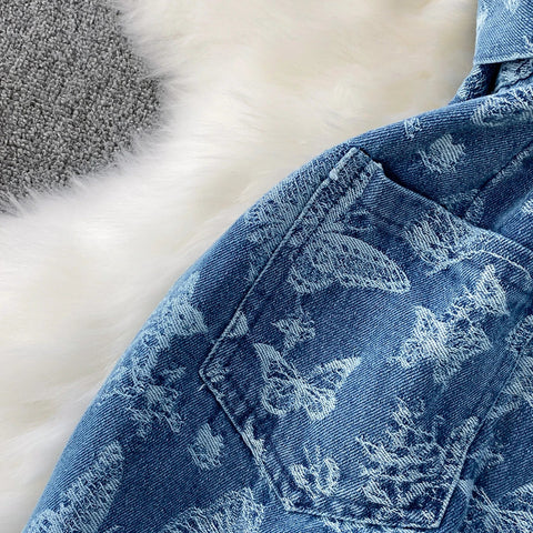 Women Summer Printed Butterfly Denim Jumpsuits - American Thistle Women Summer Printed Butterfly Denim Jumpsuits