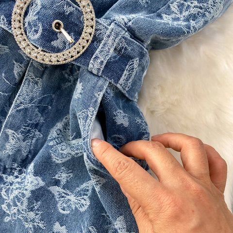 Women Summer Printed Butterfly Denim Jumpsuits - American Thistle Women Summer Printed Butterfly Denim Jumpsuits